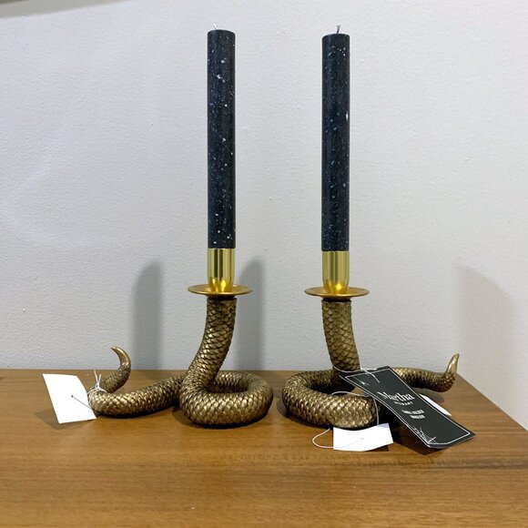 SOLD Martha Stewart Gold Tone Snake Serpent Candle Holder Gothic Halloween - Picture 1 of 4
